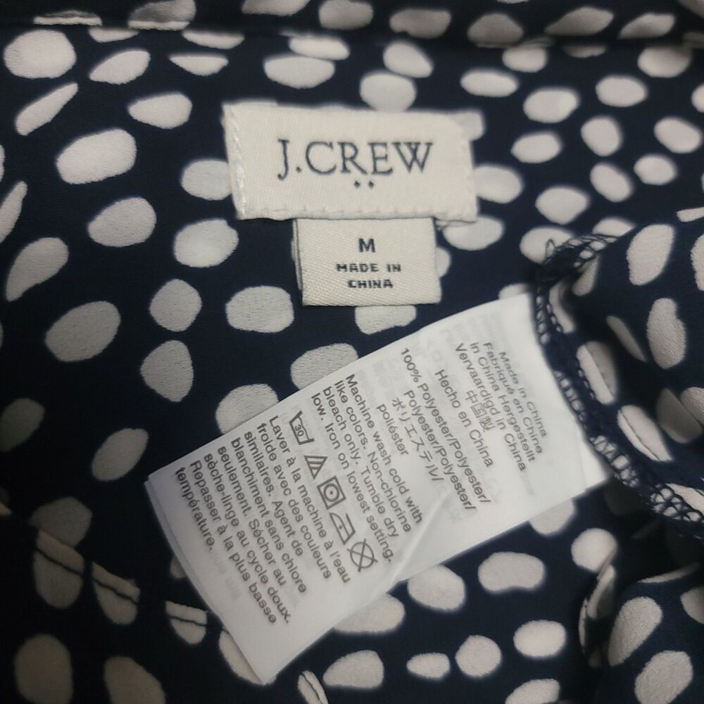 J Crew Button Up Camp Shirt Size M Blue White Polka Dot Sleeveless Blouse - Picture 5 of 9
